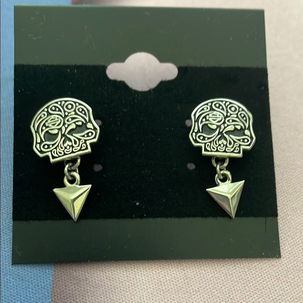 Harley Davidson Silver Geometric Dangle Earrings